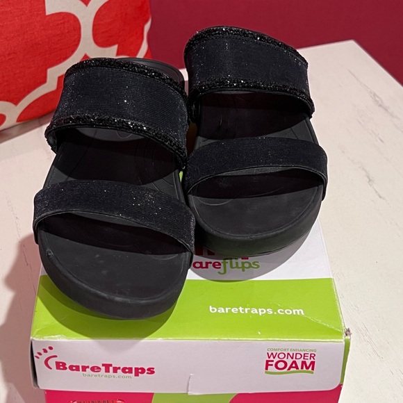 BareTraps Shoes - BareTraps Glittery Black Slide-On Sandals